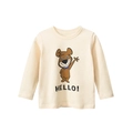 T-shirt à manches longues beige pour fille avec chien mignon et motif HELLO! - Beige Abricot (HT3018) / 90cm