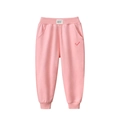 Pantaloni sportivi rosa da bambina in cotone con vita elastica e ricamo a V - 100 / Rosa