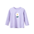 Camiseta morada de algodón de manga larga para niña con estampado de flores y sol - 100cm / Violeta Claro