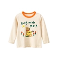 Meisjes T-shirt met lange mouwen van katoen in crème met oranje kraag en berenprint - 100 / Beige Abrikoos