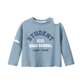 T-shirt a maniche lunghe azzurra da ragazza con spalle scoperte e stampa college - 90cm / Blu Acqua