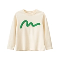 Kids long sleeve crew neck t-shirt in beige with green wavy graphic design on the front - Creamy Apricot (DT3005) / 130cm