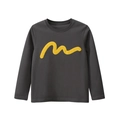 T-shirt manches longues pour enfant gris foncé avec motif vagues jaunes brodé - Gris Foncé (DT3005) / 130cm