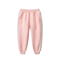 Pink girls joggers with heart pattern stripes on sides, fleece lining for autumn winter - 100cm / Pink