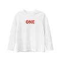 Kids long sleeve white cotton T-shirt with red ONE letter print for autumn - 165 / Off White