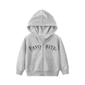 Kids grey zip-up hoodie with favorite authentic print and ribbed cuffs on white background - Tops / Heather Grey / 90cm