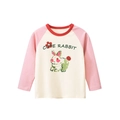 Maglietta bambina con maniche raglan rosa e simpatica stampa di coniglio sul petto - 90cm / Albicocca Riso / Rosa