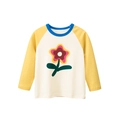 Camiseta de algodón de manga larga para niña con mangas raglán y estampado floral - 100cm / Albaricoque y Amarillo (HT3050)