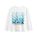 White cotton long sleeve T-shirt for boys with blue gradient MARK letter print - 130cm / Off White