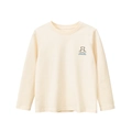 T-shirt manches longues enfant en coton beige avec motif ours et texte LEISURE - 130cm / Abricot Beige