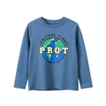 T-shirt bleu à manches longues pour garçon avec motif terre coloré et slogan - 130cm / Bleu Militaire