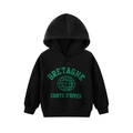 Children's black fleece-lined hoodie with green vintage text and ribbed cuffs - 90cm / Black
