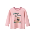 Roze katoenen T-shirt met lange mouwen voor meisjes met schattige beer en bloemenprint - 90 / Roze