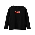 Classic black kids long sleeve cotton t-shirt with bold orange ONE print on chest - 130 / Black
