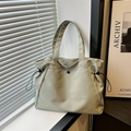 Borsa tote minimalista verde chiaro in tela con coulisse regolabile e manico superiore - Verde