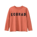 Boys long sleeve t-shirt in brick red color featuring black ECURAD print design - 165cm / Dark Orange