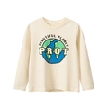 T-shirt manches longues beige garçon avec motif terre et imprimé planète - 130cm / Abricot Beige
