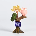 Pink owl ornament on a yellow crystal money tree with a follow me sign on white background - Pink Owl - Citrine