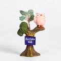 Pink owl resin statue with green crystal stone money tree and follow me blue sign - Pink Owl - Green Aventurine