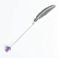 Marque-page plume en métal argenté avec pendentif champignon en cristal violet - Améthyste