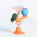 Pink crystal money tree with blue owl and 'follow me' sign for home office decor - Blue Owl - Rose Quartz