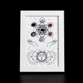 Cadre décoratif blanc avec cristaux de chakra naturels et géométrie de Métatron - Style Cadre Blanc Soleil Et Lune
