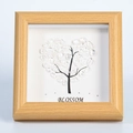 3D heart-shaped crystal stone tree art in a natural wood frame with Blossom text - White Crystal