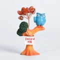 Natural crystal tree ornament with blue owl and orange stone leaves on gray background - Blue Owl - Red Agate