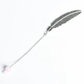 Antique silver feather bookmark with pink crystal mushroom pendant and metal chain - Rose Quartz
