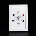 Metatron bee art frame with white wooden border and natural healing crystal stones - White Frame Bee Style