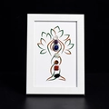 Minimalist white frame featuring a hand-painted chakra tree with 7 natural crystal stones - Yoga Tree Style 2 / White