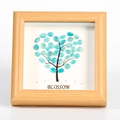 Blue crystal heart tree wood frame wall art decor with Blossom typography print - Amazonite