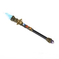 Wizard wand with blue crystal top, bee relief, and bronze metal core decoration - Light Blue Crystal