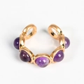 Adjustable golden ring featuring five purple amethyst crystal beads in a vintage setting - Amethyst Open Ring