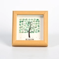 Square wood frame with light green gemstone crystal tree design and Blossom text - Green Aventurine