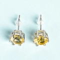 Silver stud earrings with oval yellow crystal stones and silicone backings - Faceted Citrine Stud Earrings