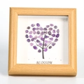 Square wooden frame featuring a heart-shaped purple crystal tree with Blossom text - Amethyst