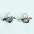 Gothic bat stud earrings in vintage silver metal with translucent grey-blue gemstones - Demon Wing Stud Earrings