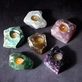 Natural crystal stone tea light candle holders set featuring amethyst and rose quartz - White Crystal / Candle Holder Style