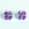 Elegant four-leaf clover stud earrings with purple crystals in silver finish - Four-Leaf Clover Amethyst Stud Earrings