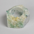Natural green and white raw crystal stone candle holder with rough mineral texture - Chrysocolla