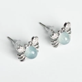 Silver crab earrings with light blue crystal stone and white zircon accents - Crab Animal Stud Earrings