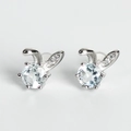 Silver rabbit stud earrings with zircon stones and minimalist polished finish - Rabbit Animal Stud Earrings