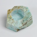 Natural light green crystal raw stone candle holder with hand-carved textured surface - Amazonite