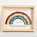 Rainbow crystal gemstone mosaic in a natural wooden frame with inspirational quotes - Rainbow Stone Frame