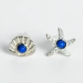 Silver starfish and shell stud earrings set with deep blue gemstone and zircon inlay - Shell and Starfish Stud Earrings