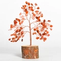 Arbre de cristal orange artisanal sur socle en bois naturel avec branches en fil de cuivre - Agate Rouge avec Base en Bois / Rouge