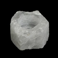 Natural white crystal hexagonal candle holder with raw texture and center groove - White Crystal