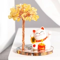 Arbre de cristal citrine naturel avec chat porte-bonheur blanc sur base résine - Base Citrine-époxy / Avec Emballage