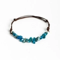Handmade adjustable leather cord bracelet with natural raw blue crystal stone beads - Apatite